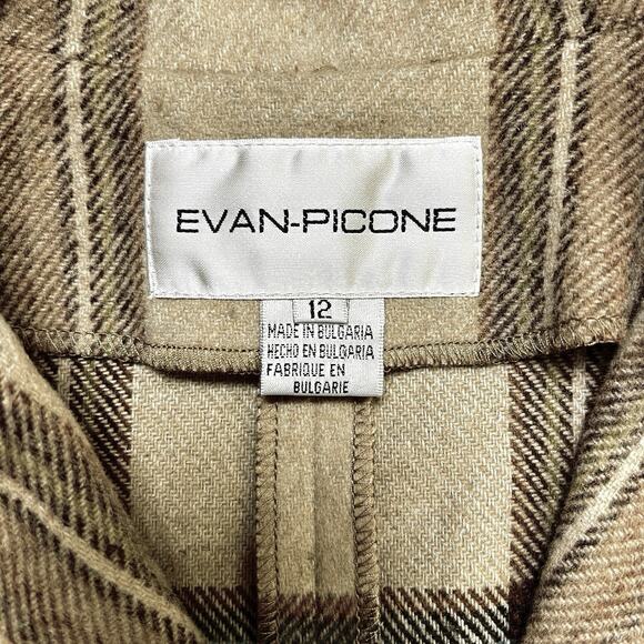 Evan Picone Blazer Jacket Women Size 12 Plaid Wool Blend Brown Career Casual Vtg - Picture 6 of 13